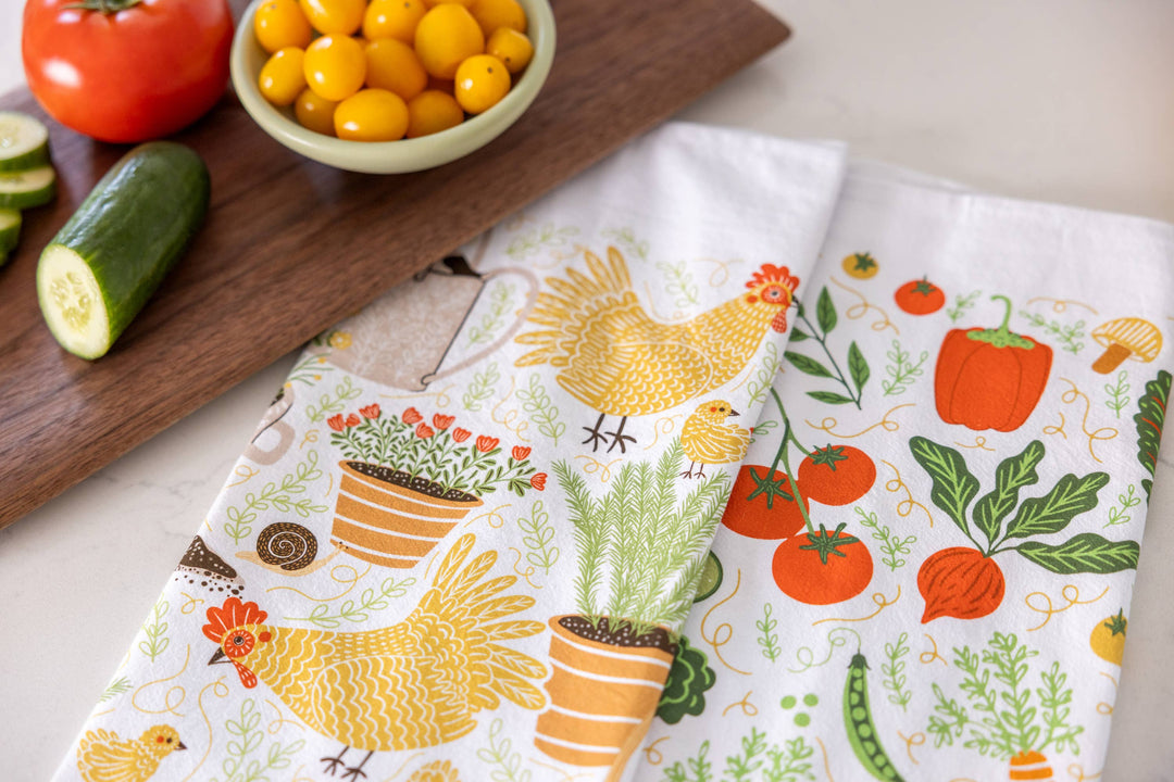 Garden Chickens Tea Towel