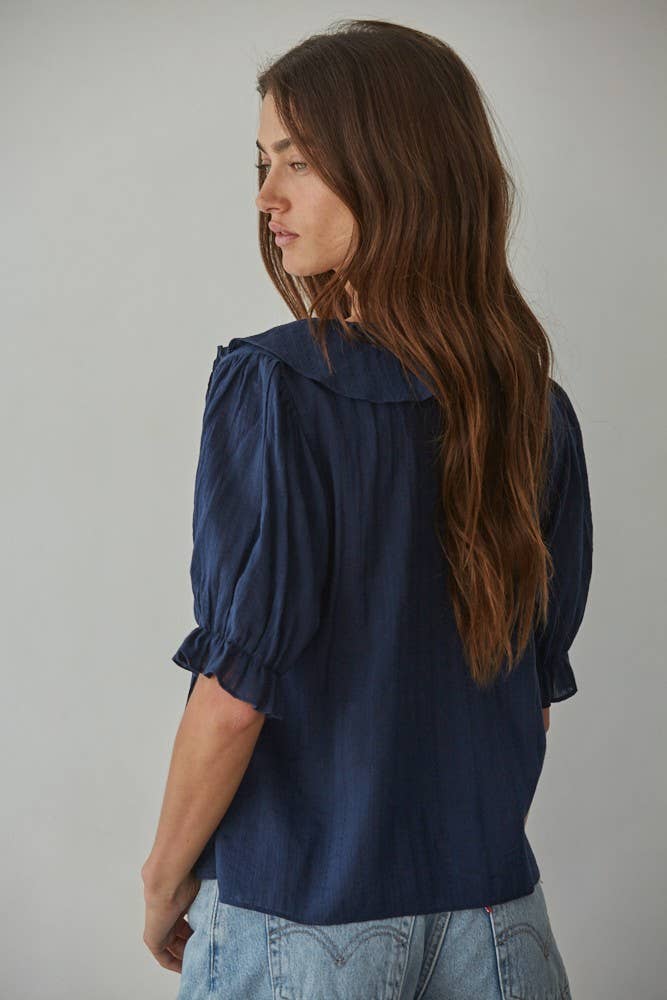 Navy Sheer Cotton Blouse