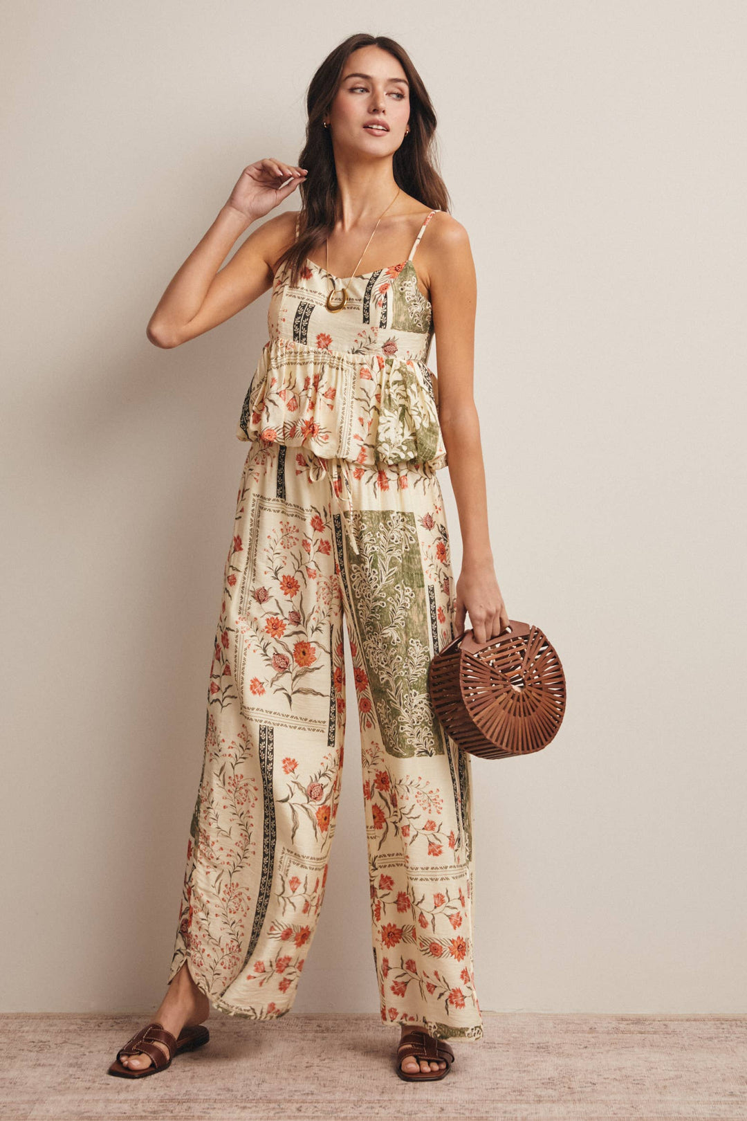 Patchwork Floral Wide-Leg Pants