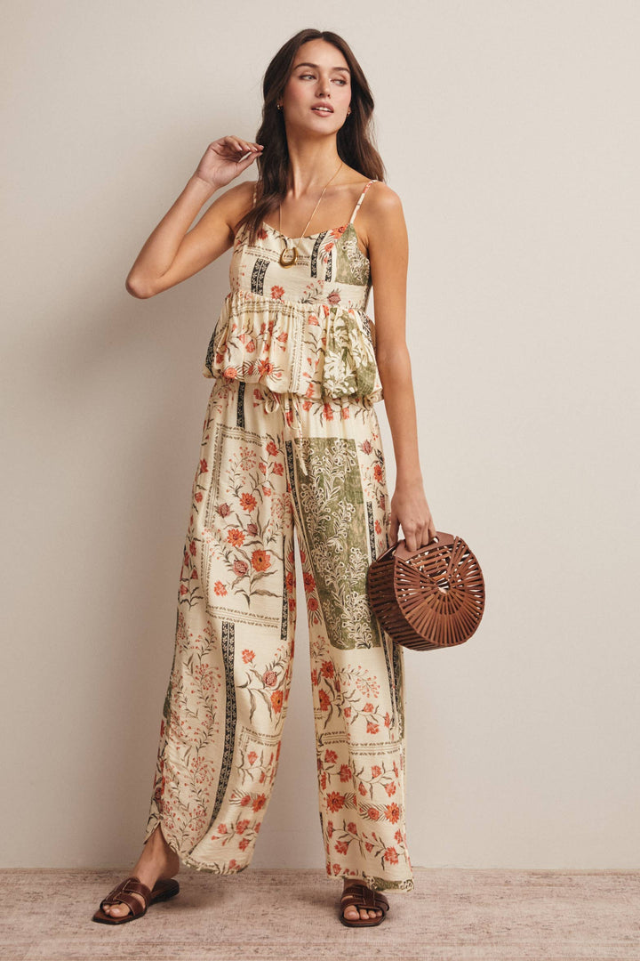 Patchwork Floral Wide-Leg Pants