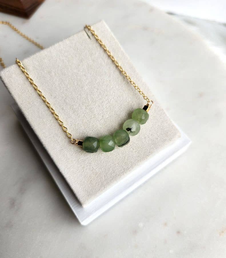 Prehnite Cube Chunky Gold Arc Necklace