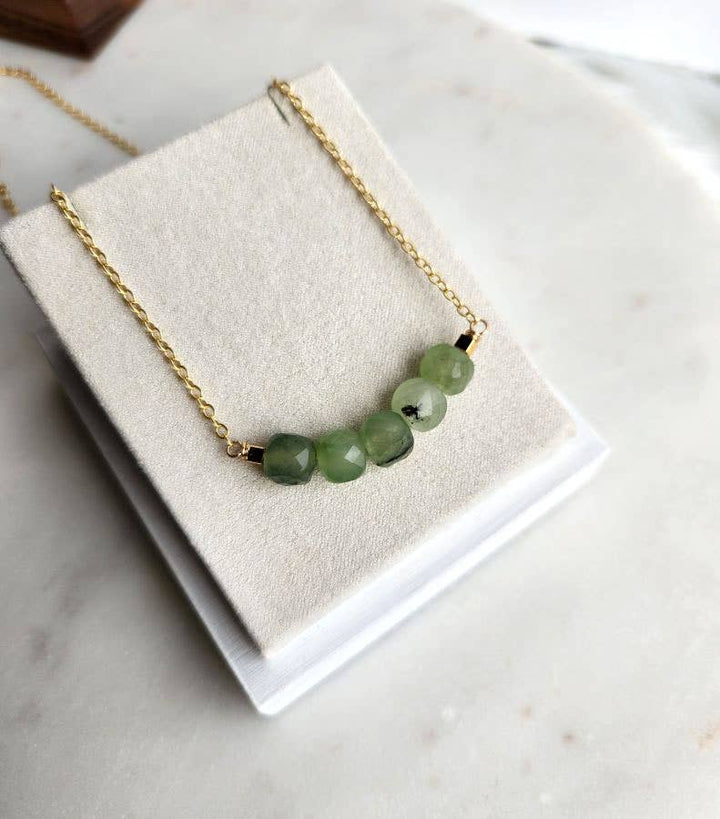 Prehnite Cube Chunky Gold Arc Necklace