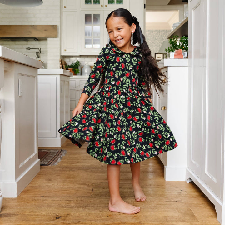 Long Sleeve Peter Pan Dress in Crimson Glow