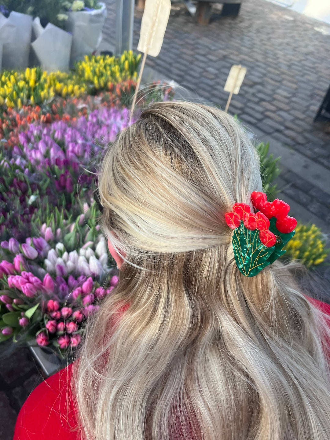 Hand-Painted Tulips Flower Claw Hair Clip | Eco-Friendly: Pink