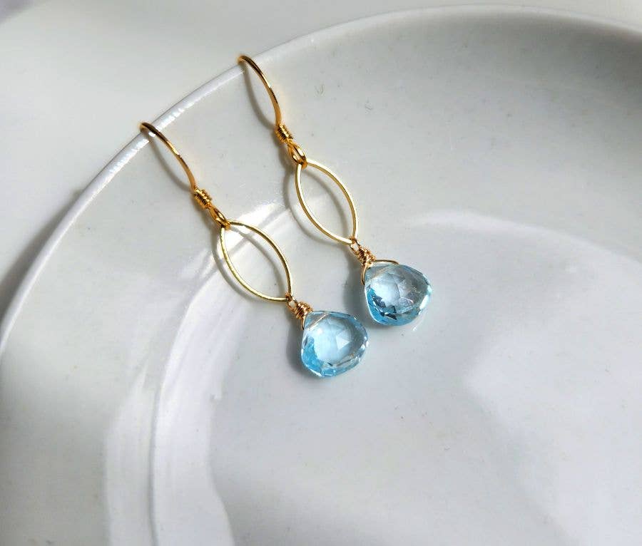 Blue Topaz Dainty Gold Marquis Earrings