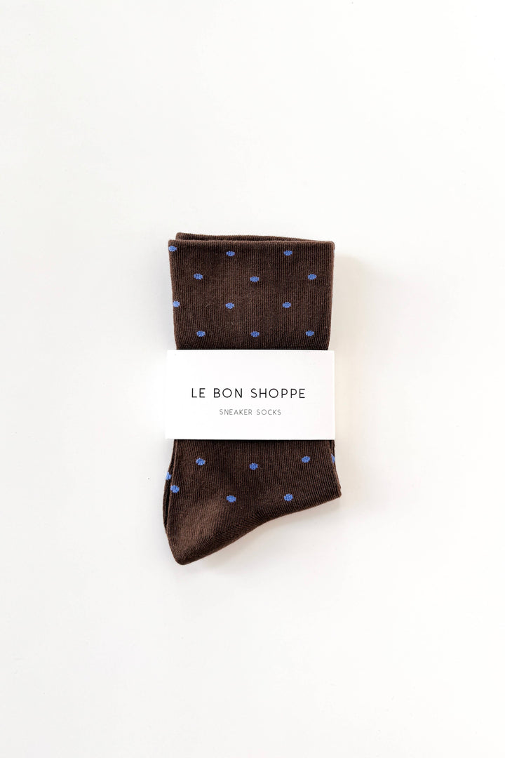 Polka Dot Sneaker Socks in Cacao/Blue