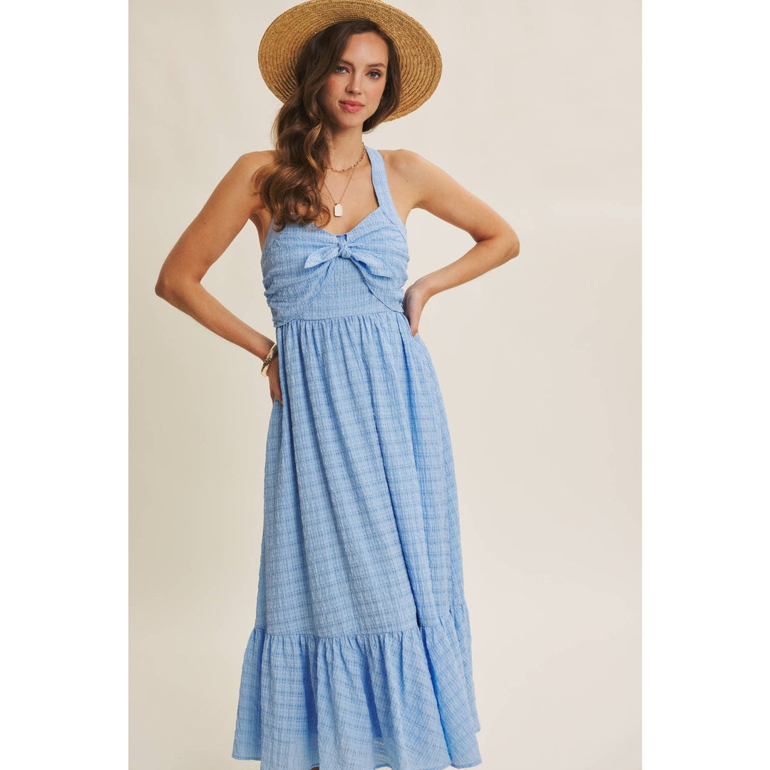 Textured Halter Flare Midi Dress