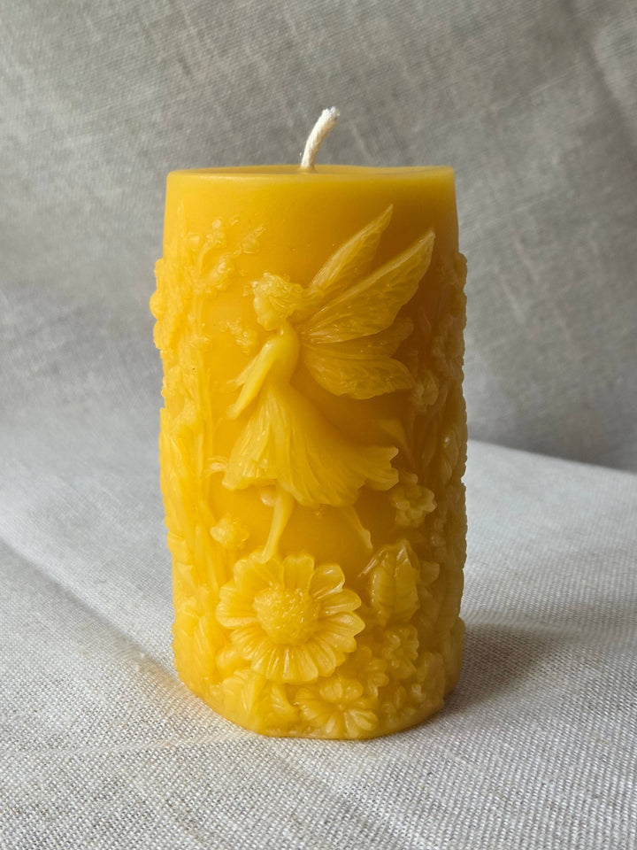 Garden Fairy Pillar Beeswax Candle