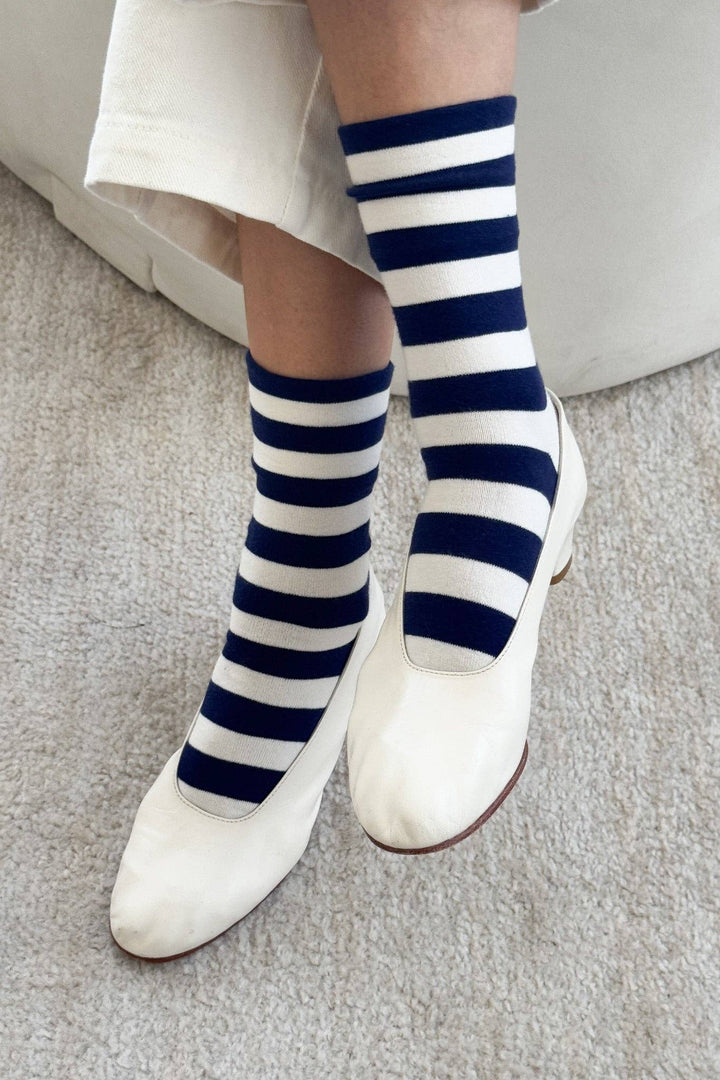 Wide Wally Socks, Navy Stripe