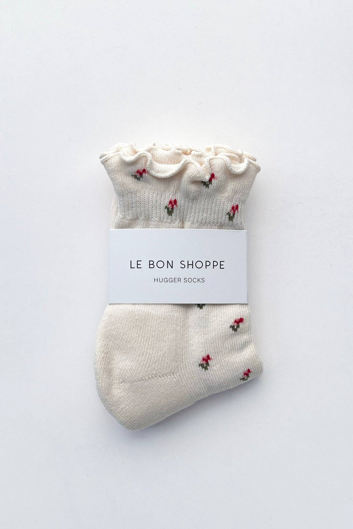 Petal Ruffled Hugger Crew Socks in Cream