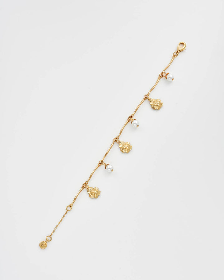 Pansy Pearl Multi Gold Charm Bracelet