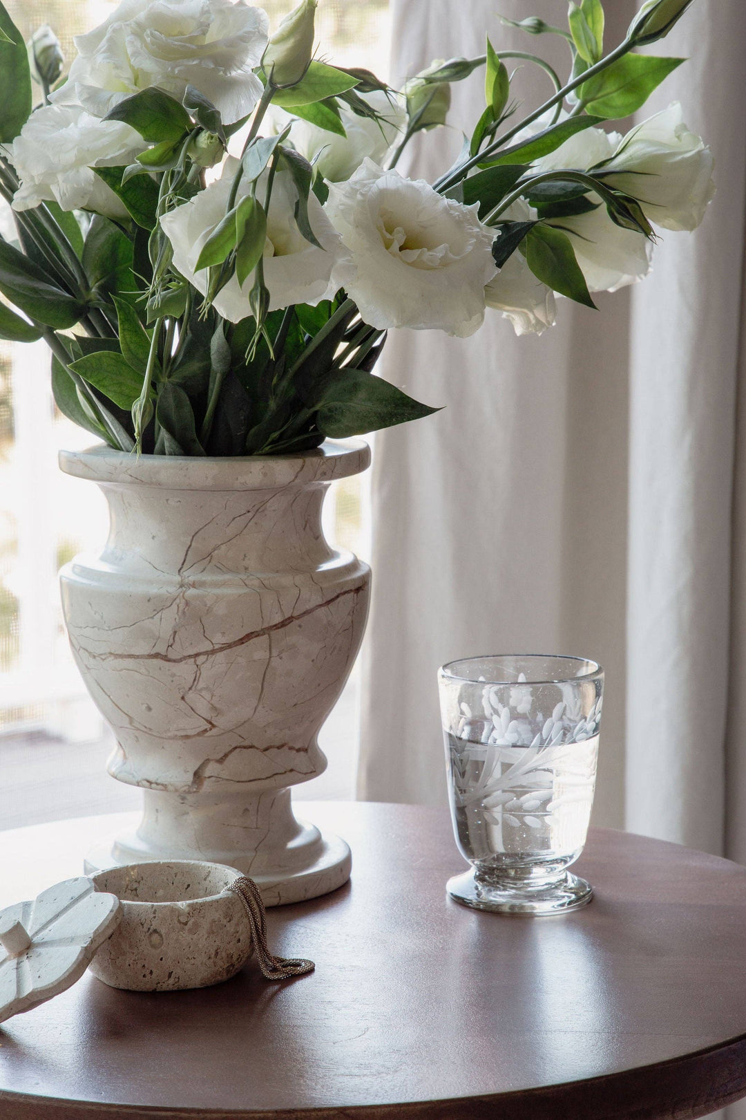 Hand-Etched Blown Footed  Glass