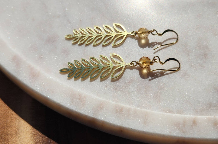Citrine Gold Leaf Branch Earrings