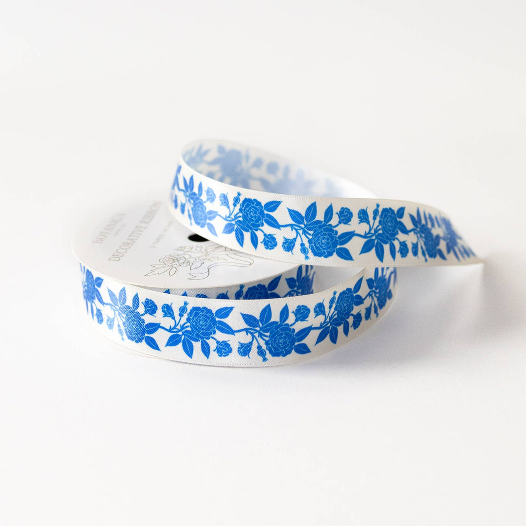 Blue Roses Satin Ribbon