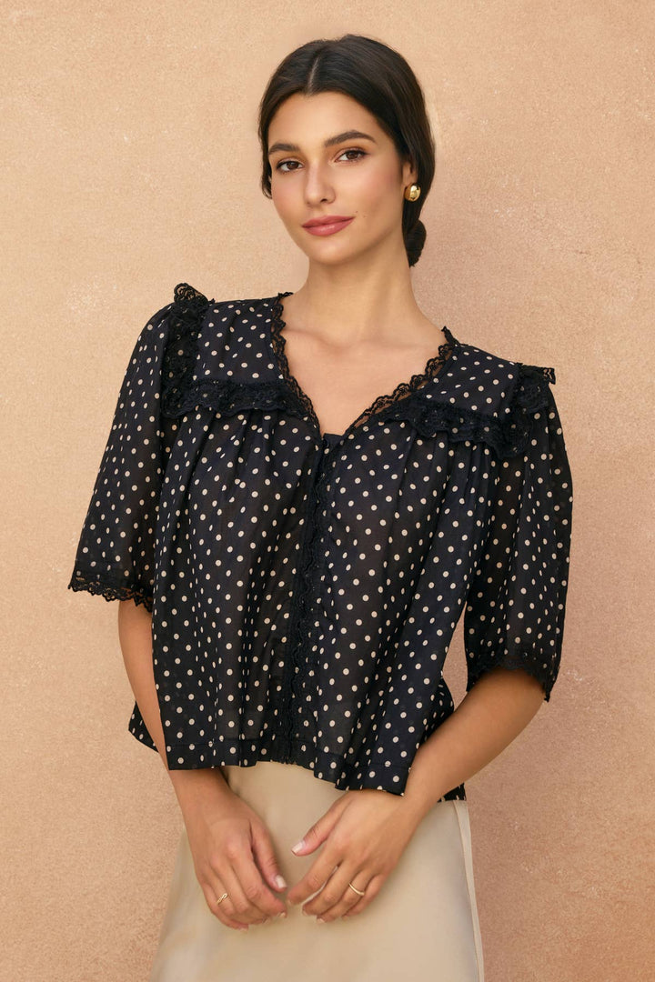 Polka Dot Shirred Blouse