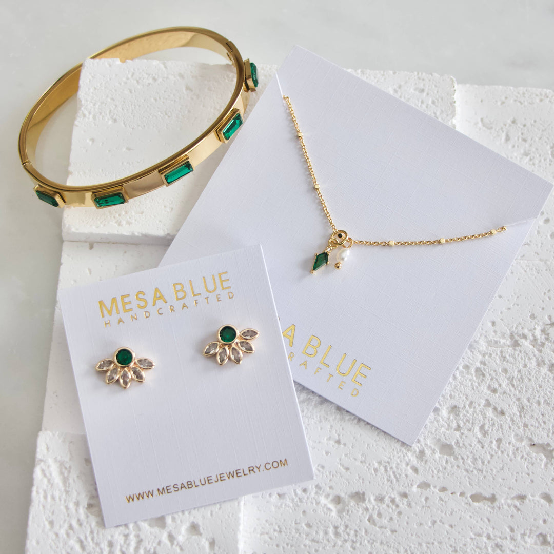 Mini Pearl and Emerald Drop Necklace