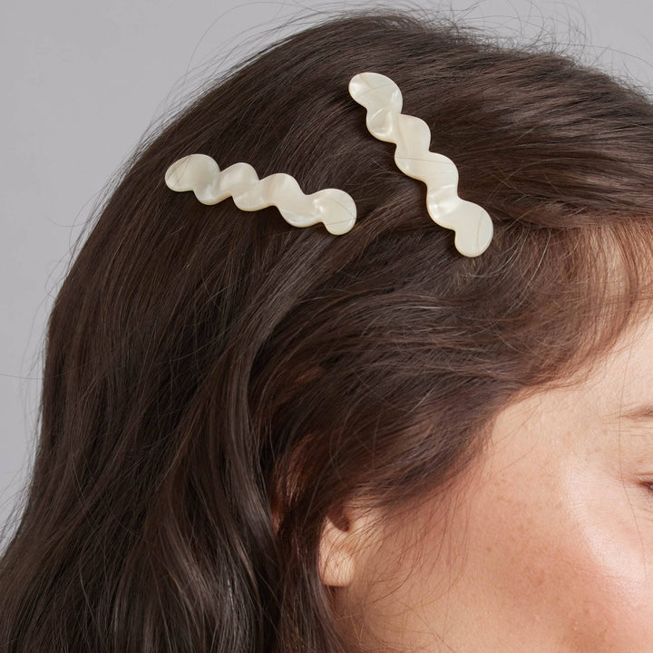 Eco Cloud Wave Slide Hair Pin Set: Olive Pearl