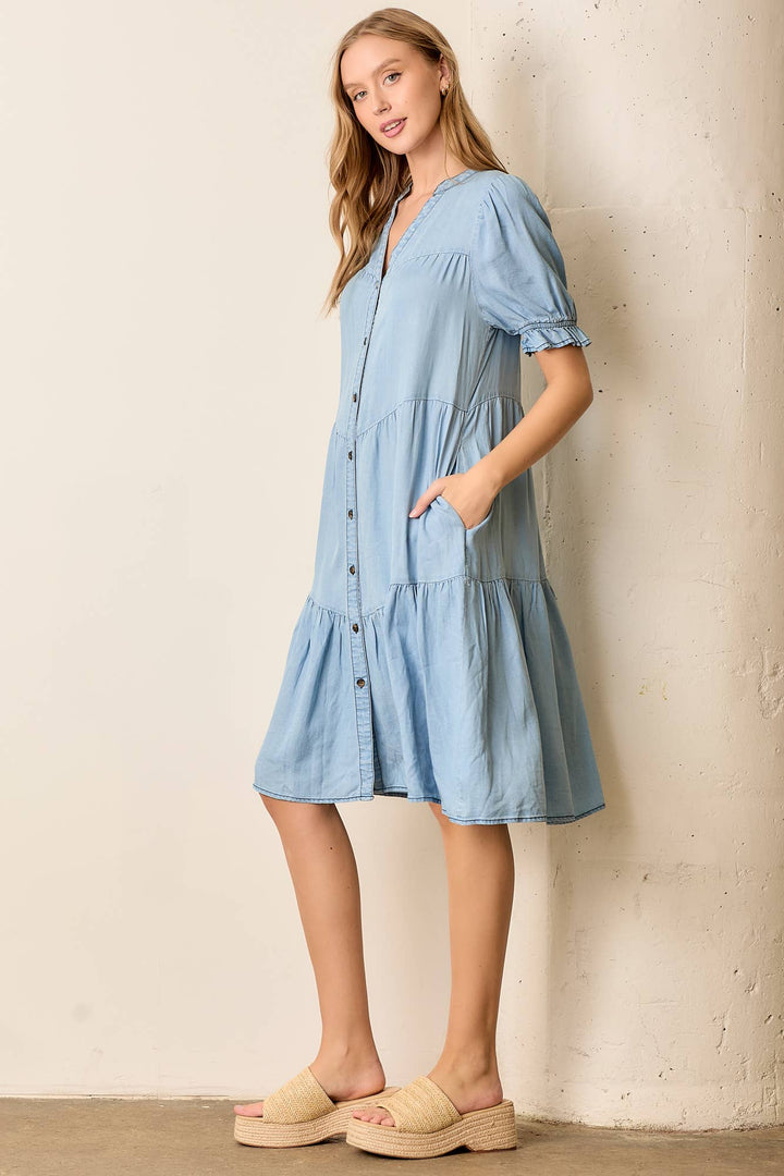 Button Up Denim Midi Dress