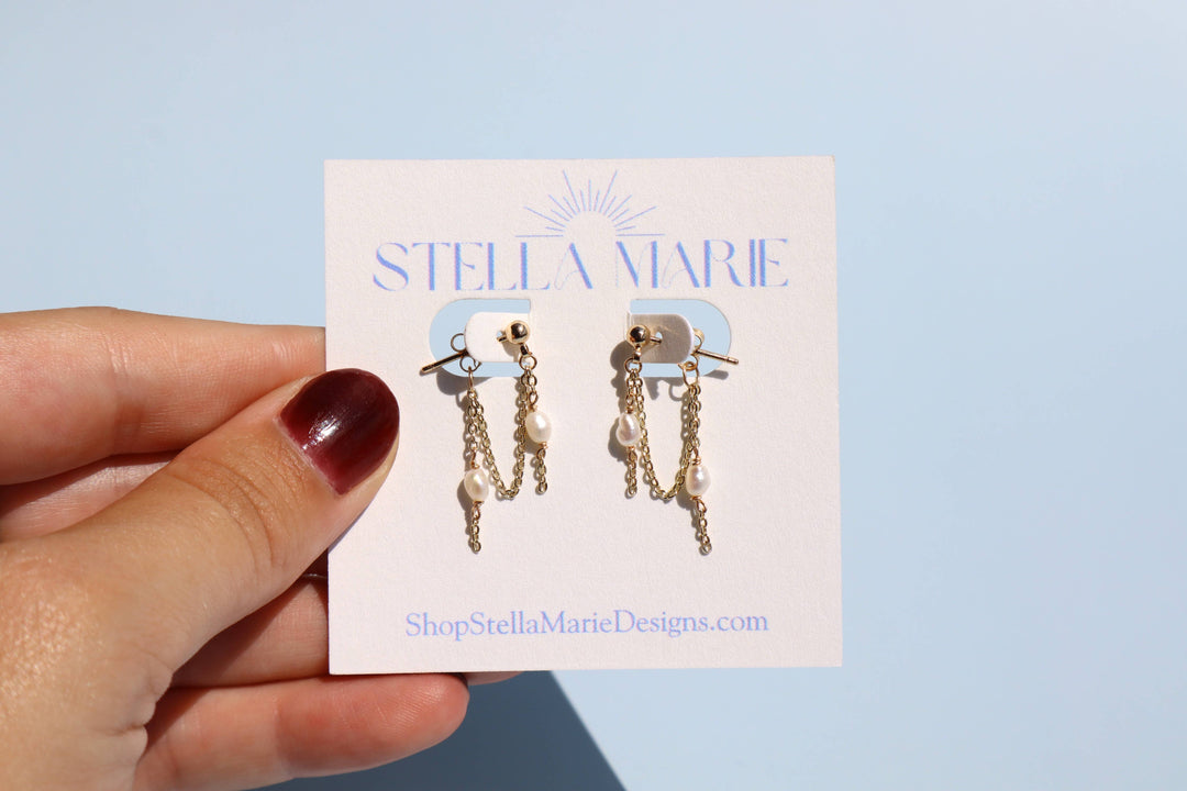Dainty Pearl Chain Earrings