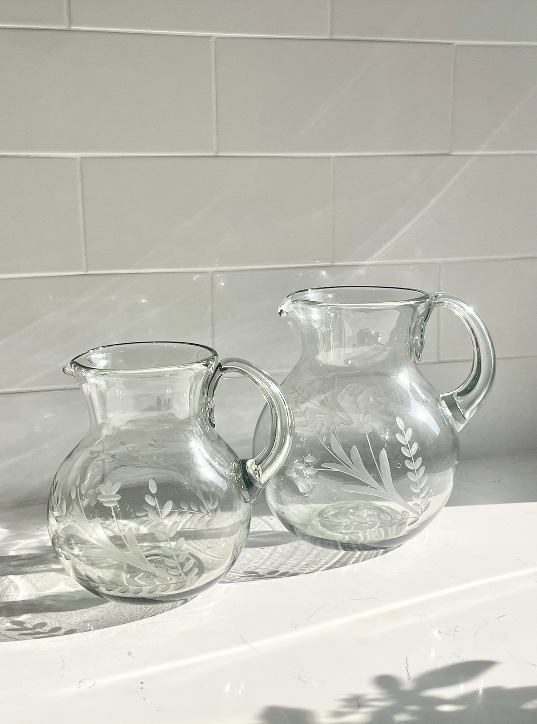 Hand-Etched Blown Large Pitcher