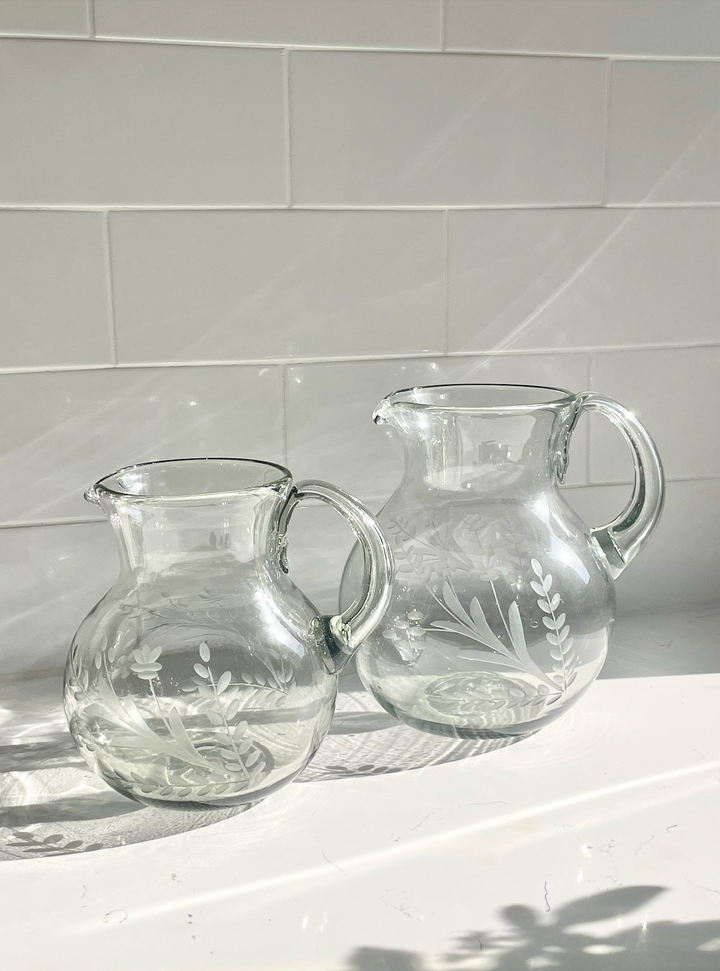 Hand-Etched Blown Large Pitcher