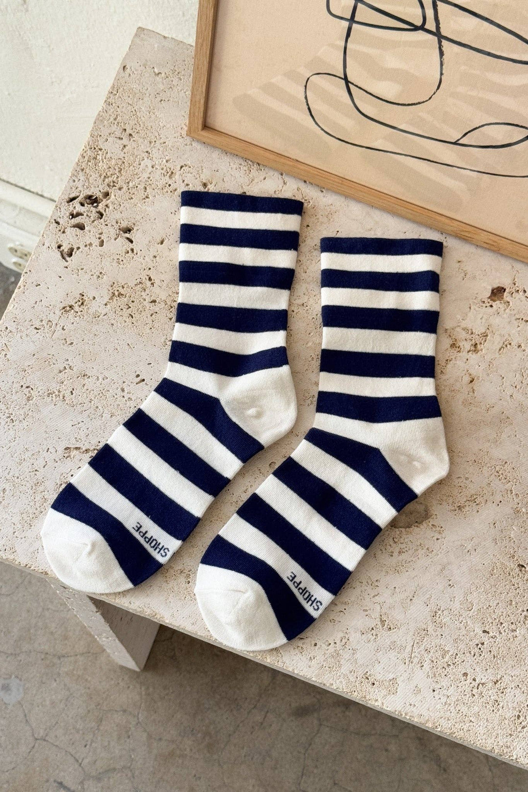 Wide Wally Socks, Navy Stripe