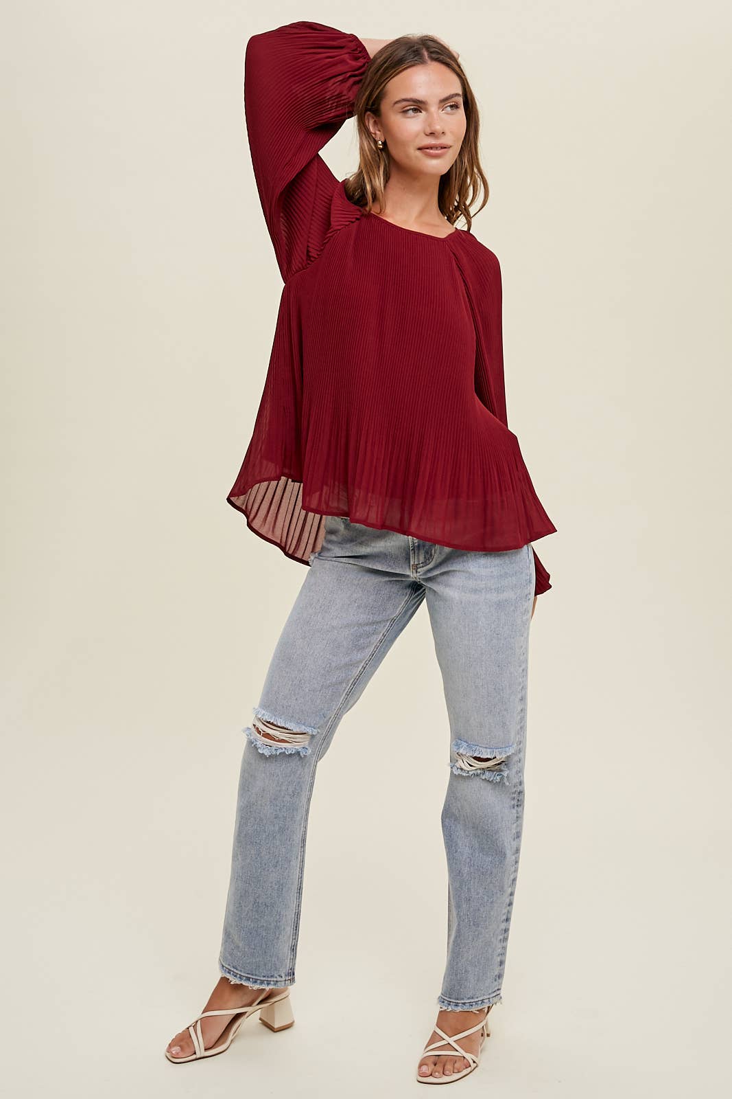 Accordion Pleated Chiffon Blouse