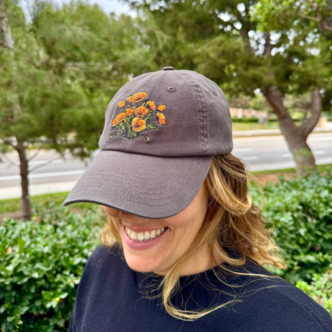 California Poppies Embroidered Cap