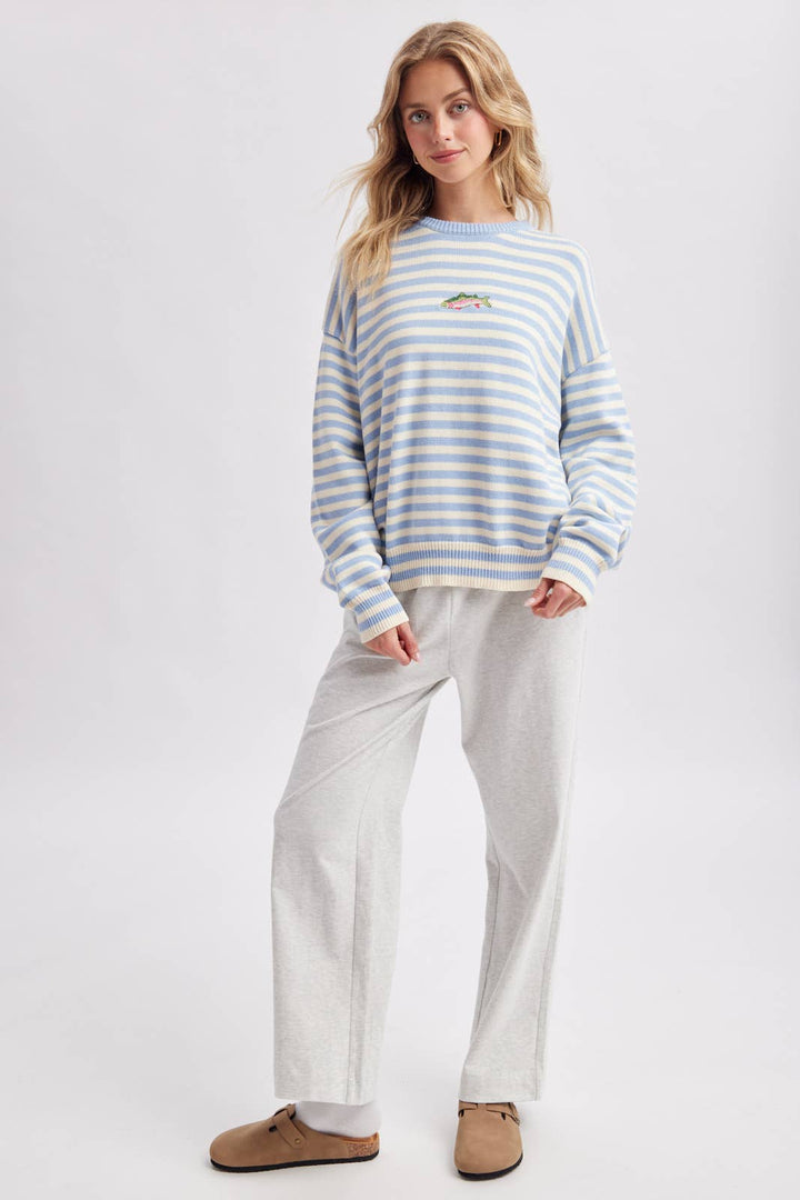 Striped Fish Coastal Graphic Sweater