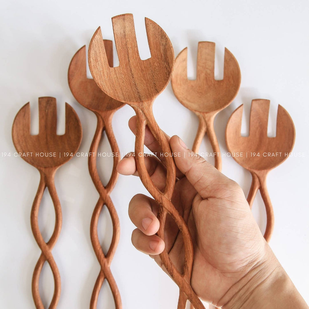 12" Twisted Handle Wooden Salad Servers