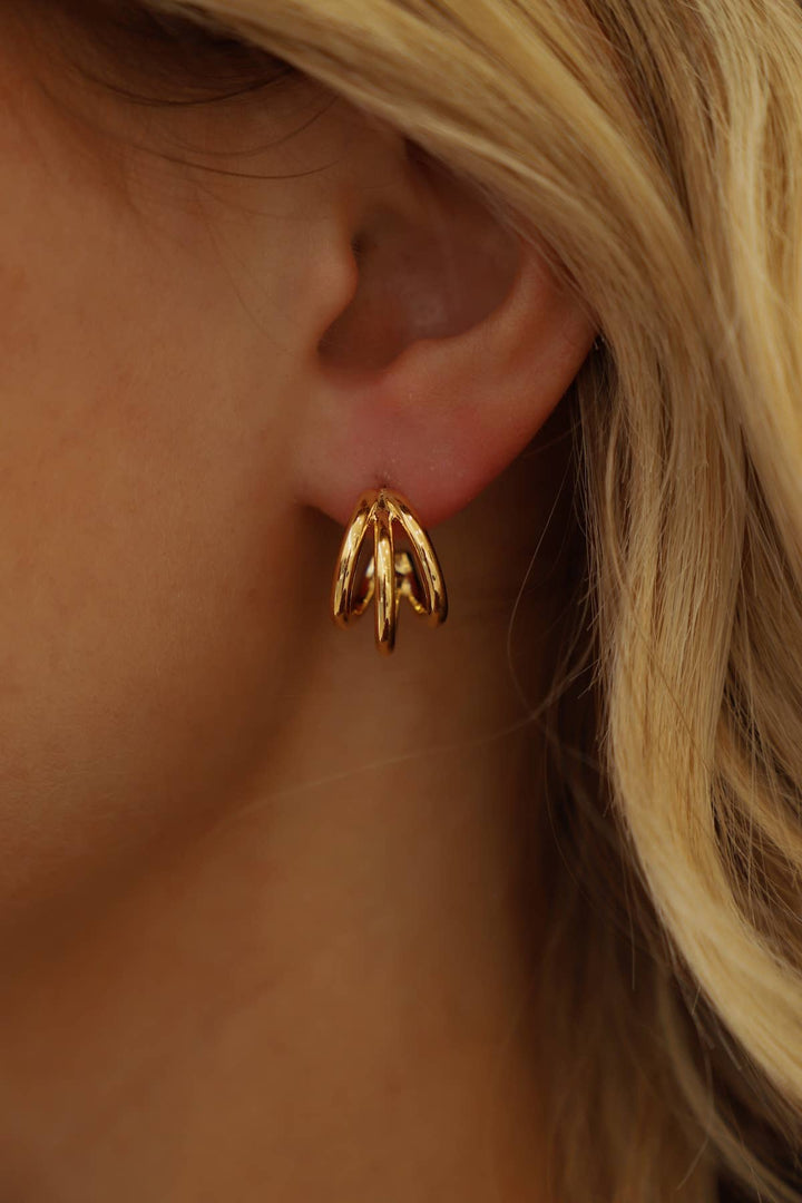 Gold Triple Hoop Studs