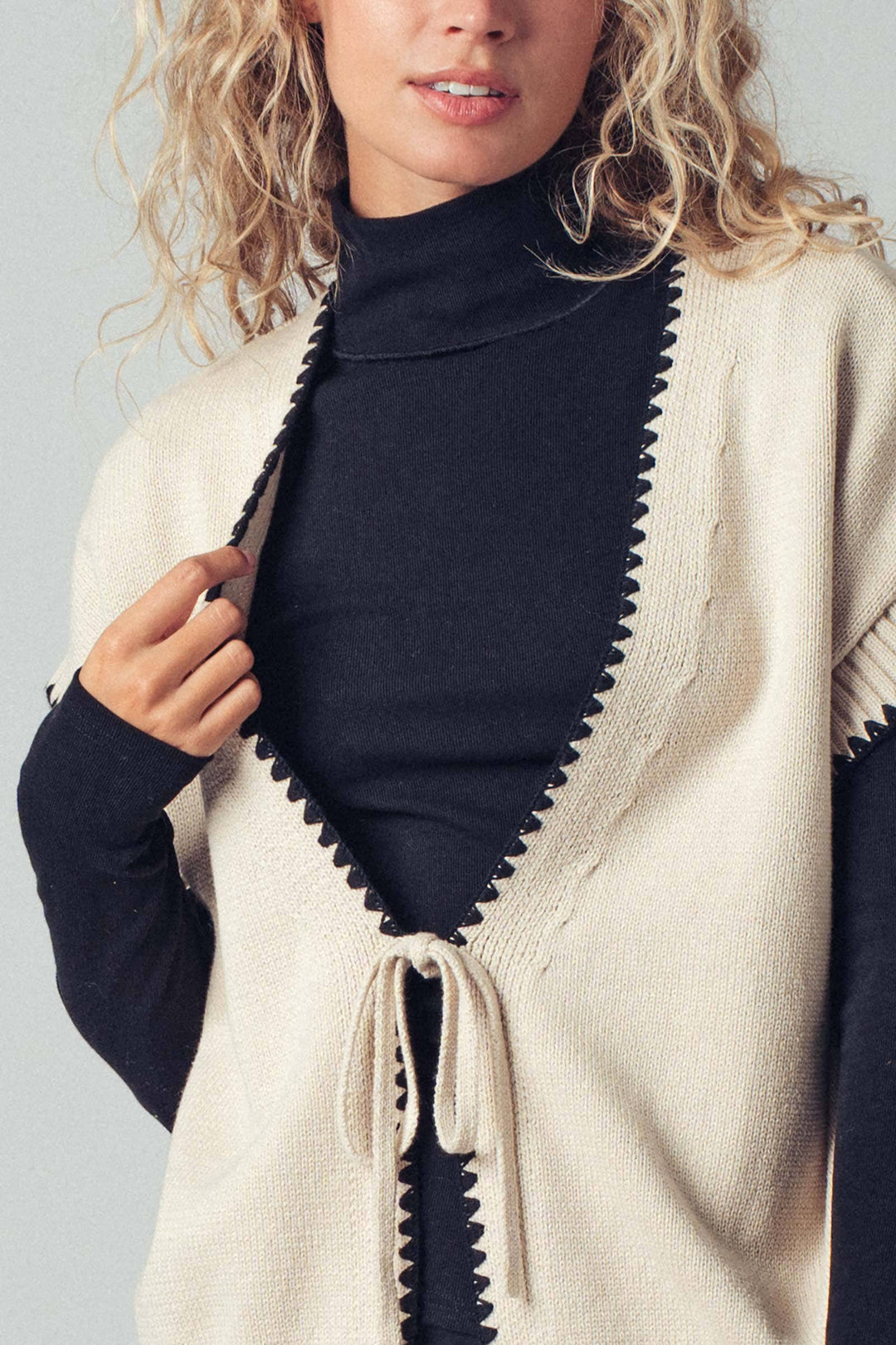 Crochet Trim Tie Front Knit Vest- 2 Colors