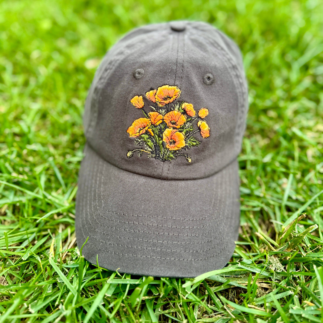 California Poppies Embroidered Cap
