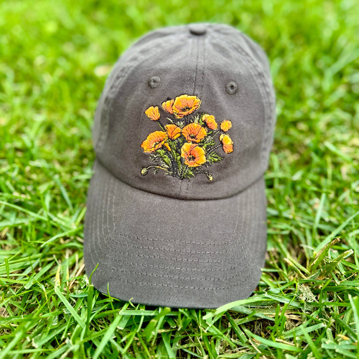 California Poppies Embroidered Cap