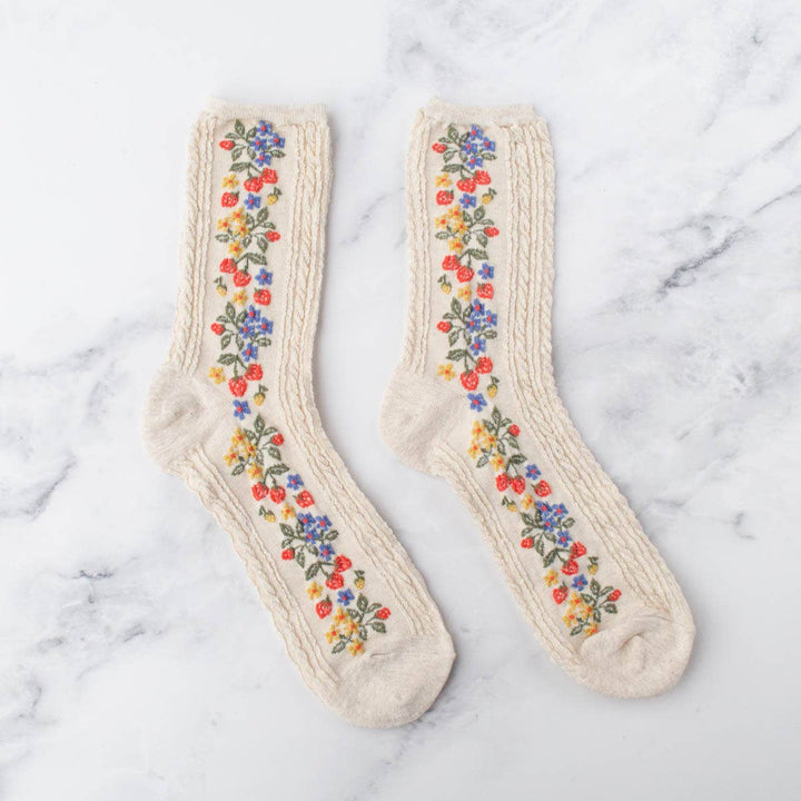 Vintage Strawberry Socks in Oatmeal
