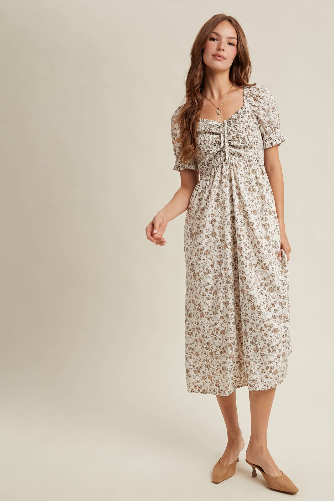 Floral Ruched Midi Dress
