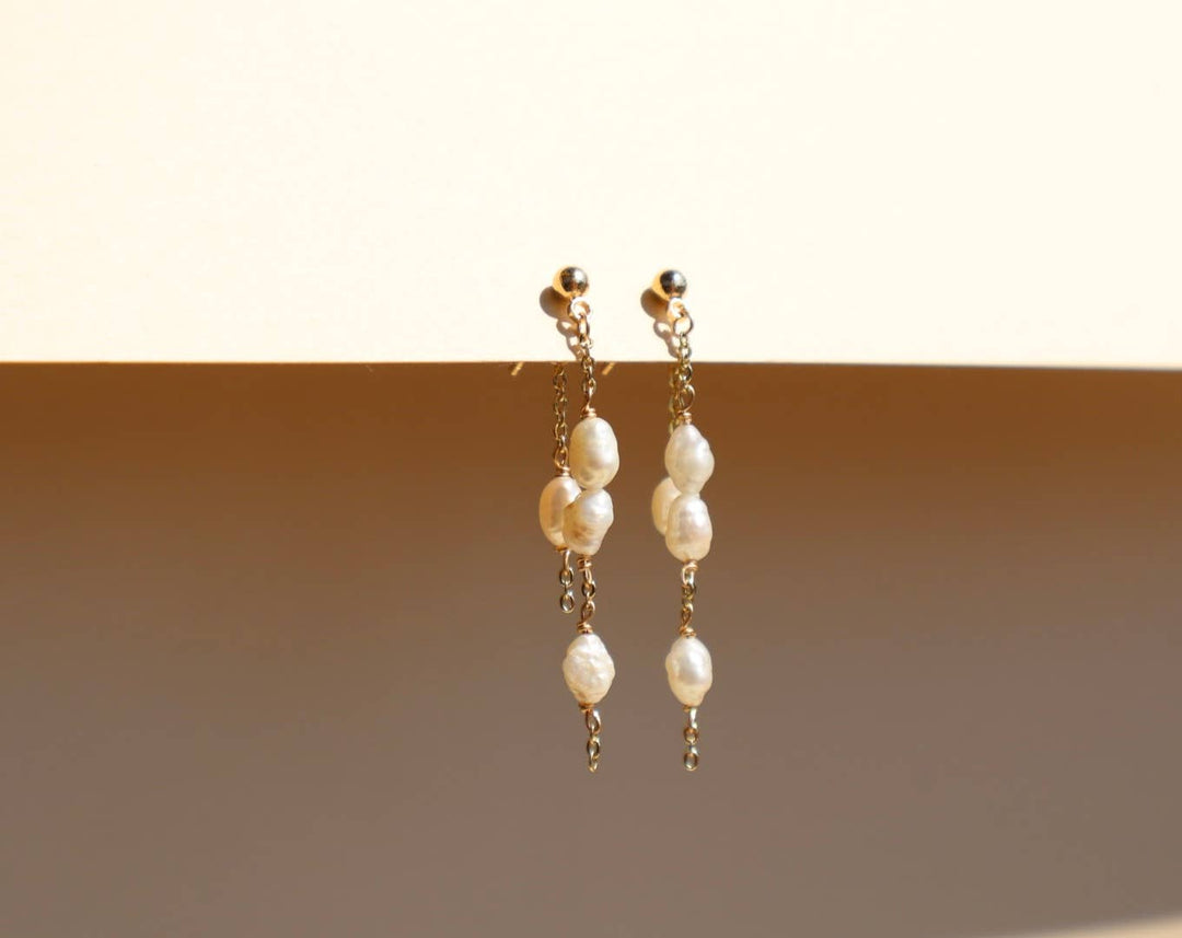 Baroque Pearl Chain Stud Earrings
