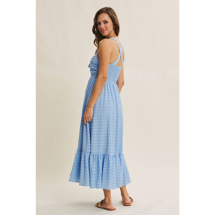 Textured Halter Flare Midi Dress