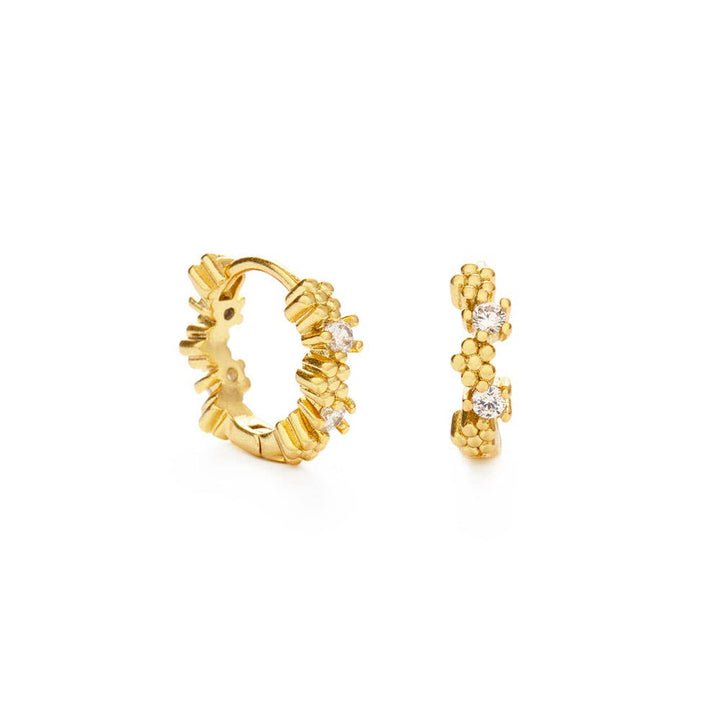 Tiny Flower and CZ Huggie Hoop Earrings