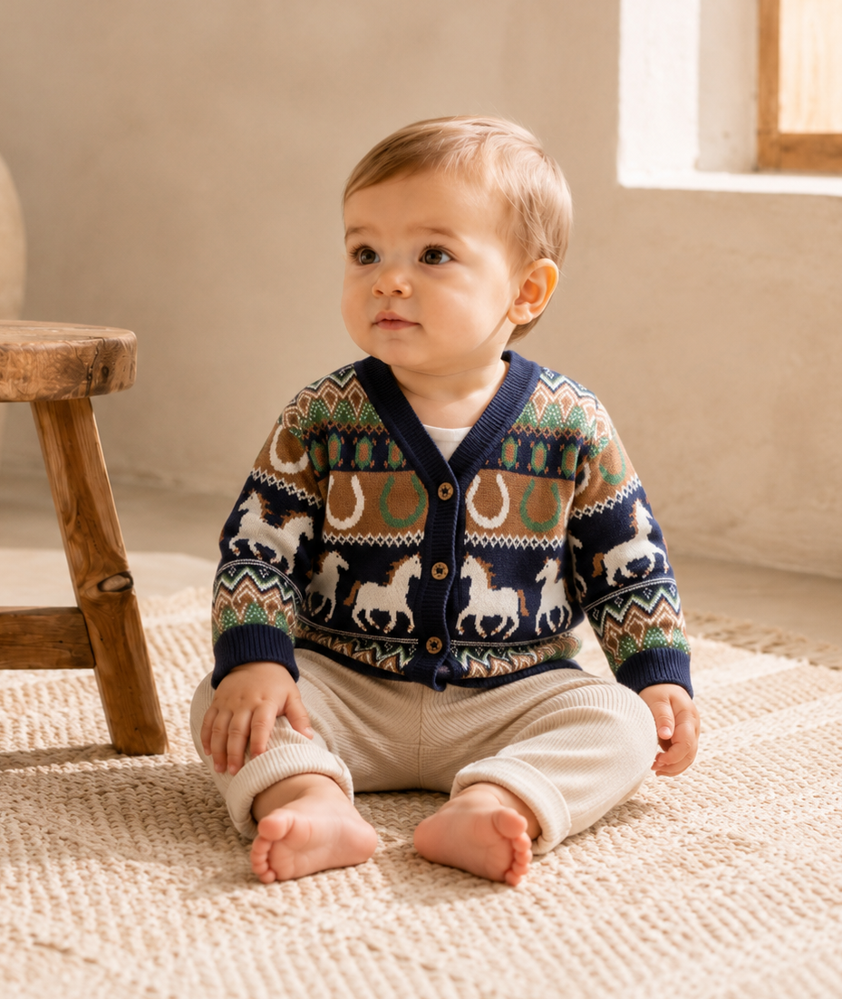 Western Jacquard Knit Baby Cardigan