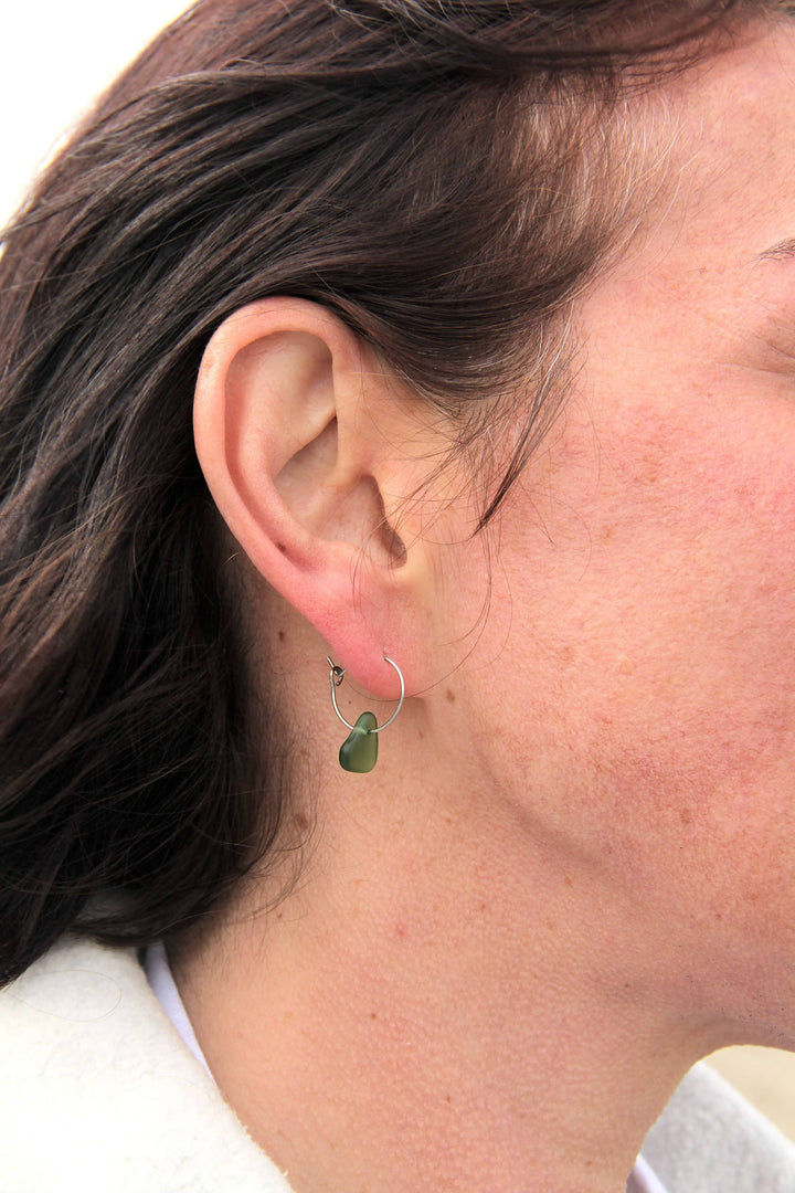 Silver Sea Glass Hoop Earrings