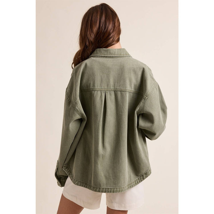 Denim Button Up Jacket in Olive