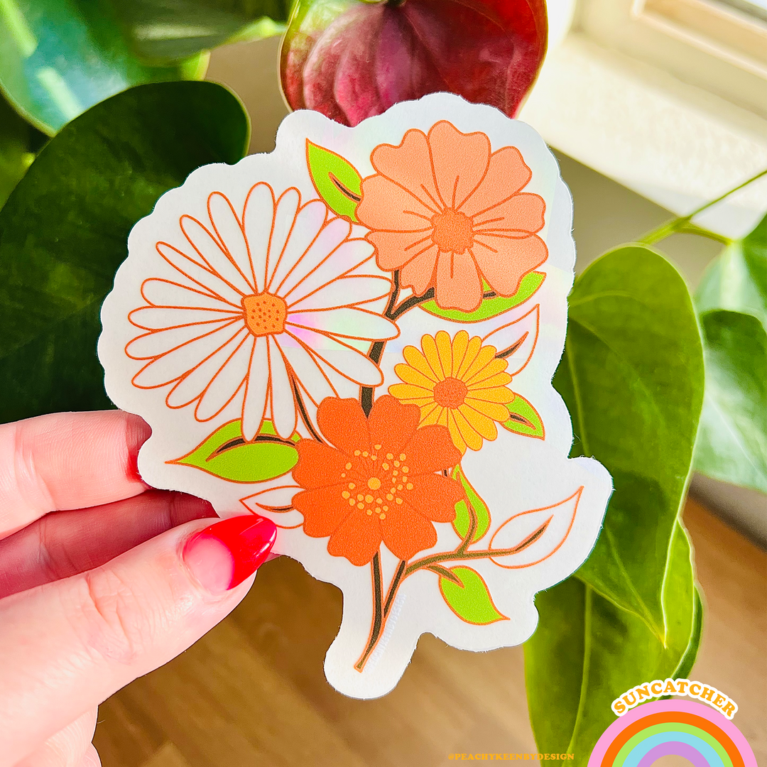 Retro Flower Power Suncatcher Sticker