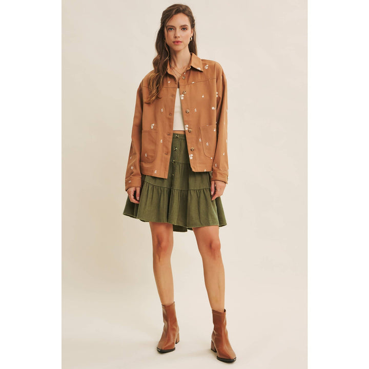Embroidered Utility Jacket in Olive