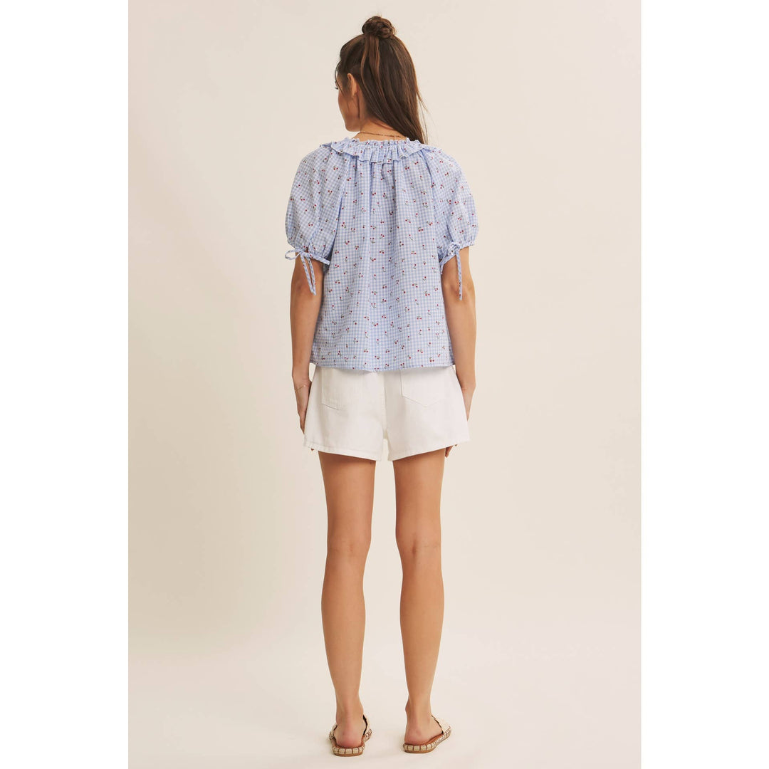 Summer Cherry Gingham Ruffled Blouse