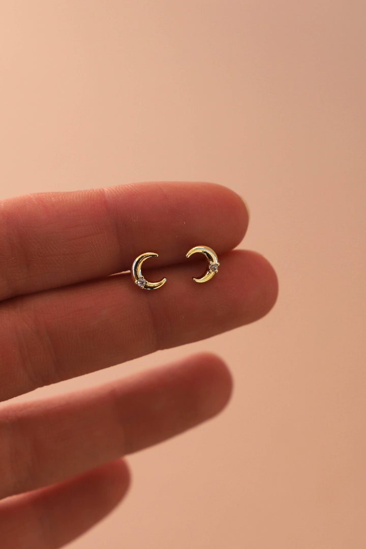 Crescent Moon Studs in Gold