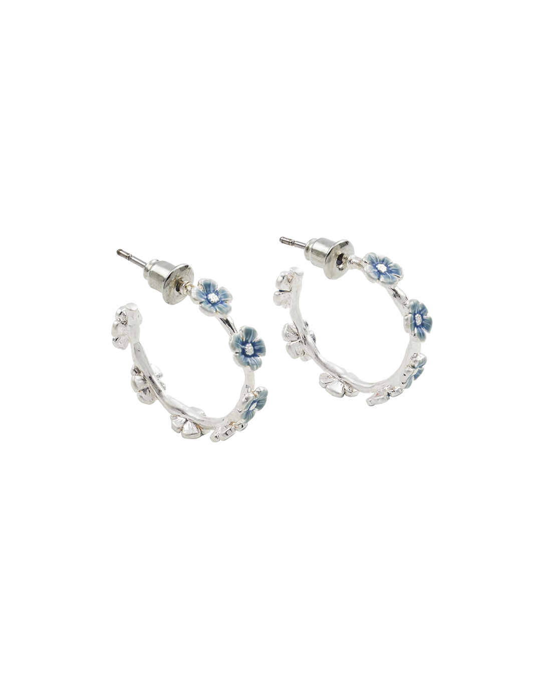 Forget Me Not Silver Stud Hoop Earrings