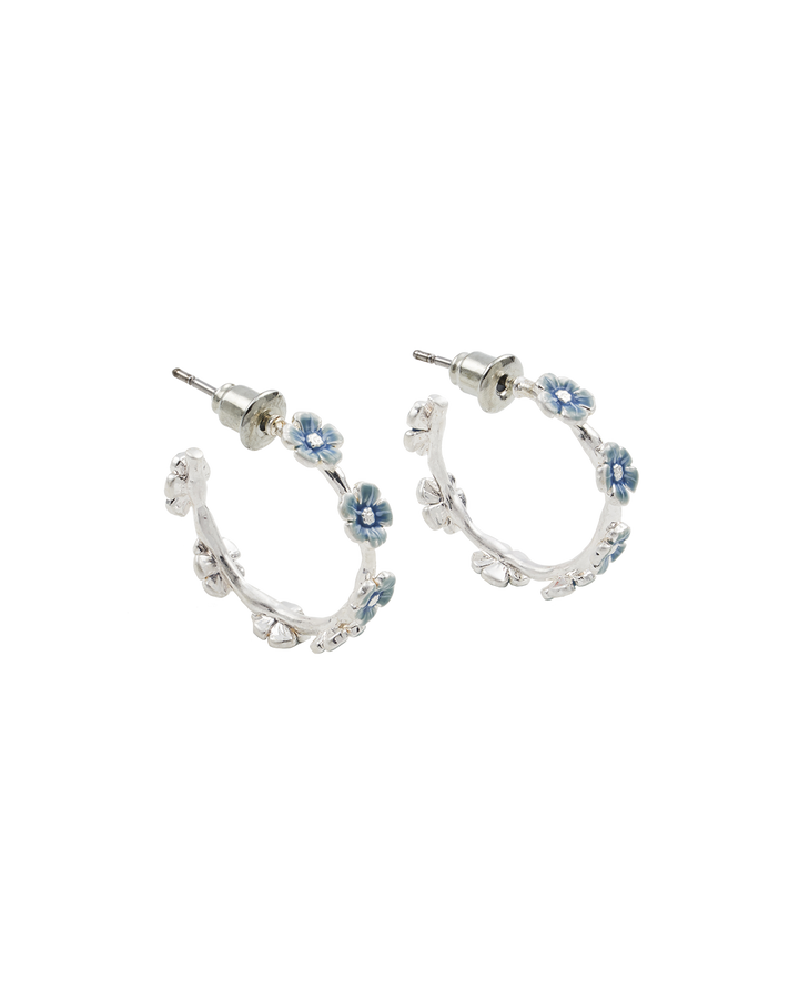 Forget Me Not Silver Stud Hoop Earrings