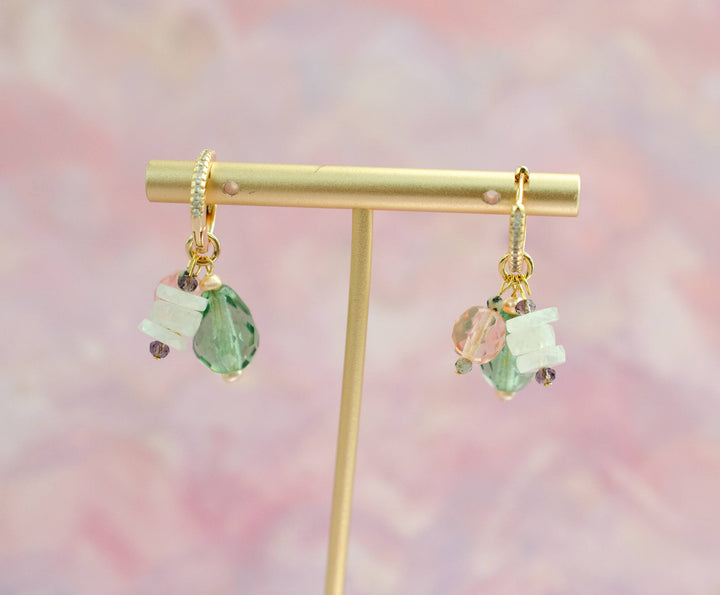 Isla Green &amp; Pink Moonstone Charm Hoops