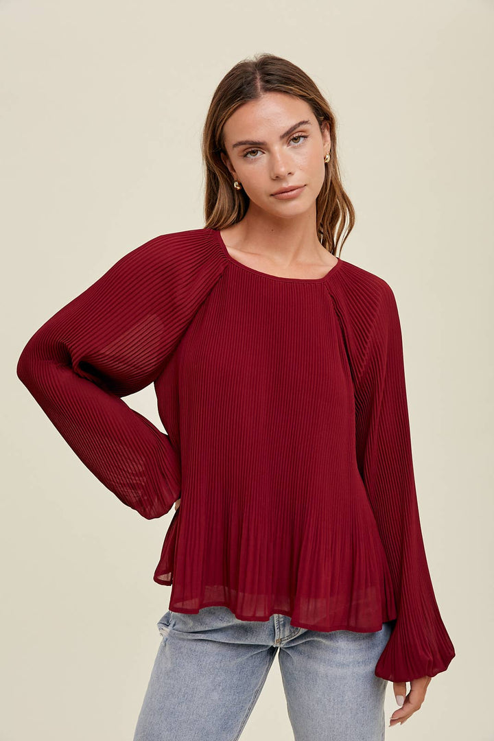 Accordion Pleated Chiffon Blouse